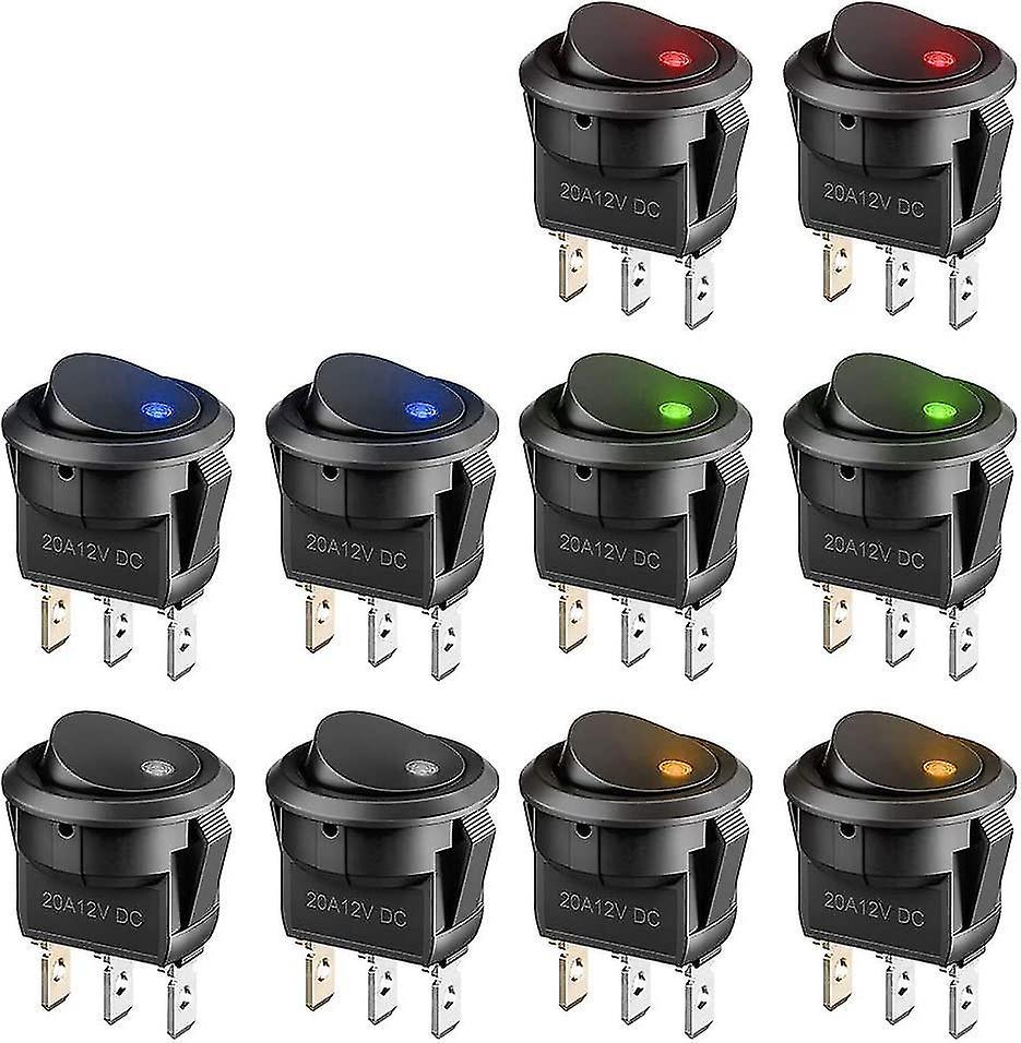 12v Kfz-schalter Mit Led-anzeige, Mini-ein/aus-wippschalter 12v Dc 20a, Runder Druckknopf Für Auto, Boot, Haushalt, 10er-pack.
