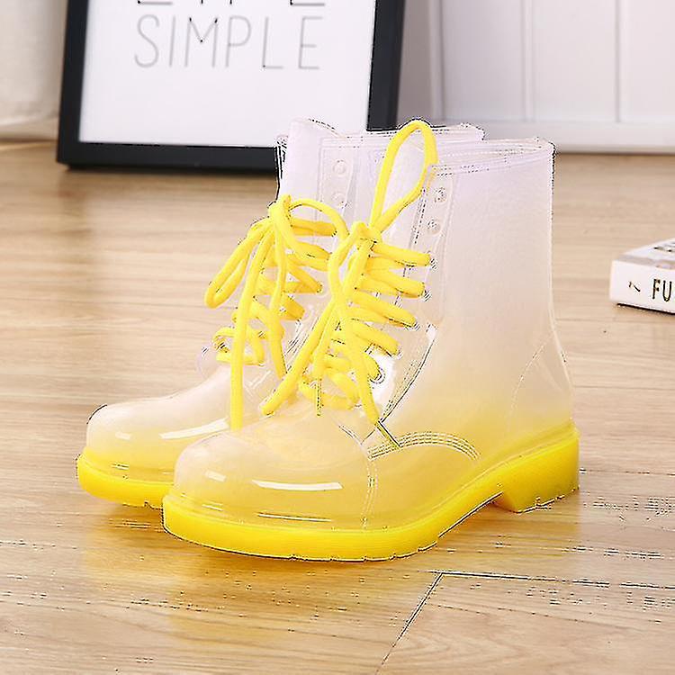 Damen-regenstiefel, Versandkostenfrei, Schnürstiefel, Wasserdicht, Transparent, Bonbonfarben, Knöchelhoch, Für Outdoor-aktivitäten – Größe 40 – Gelb