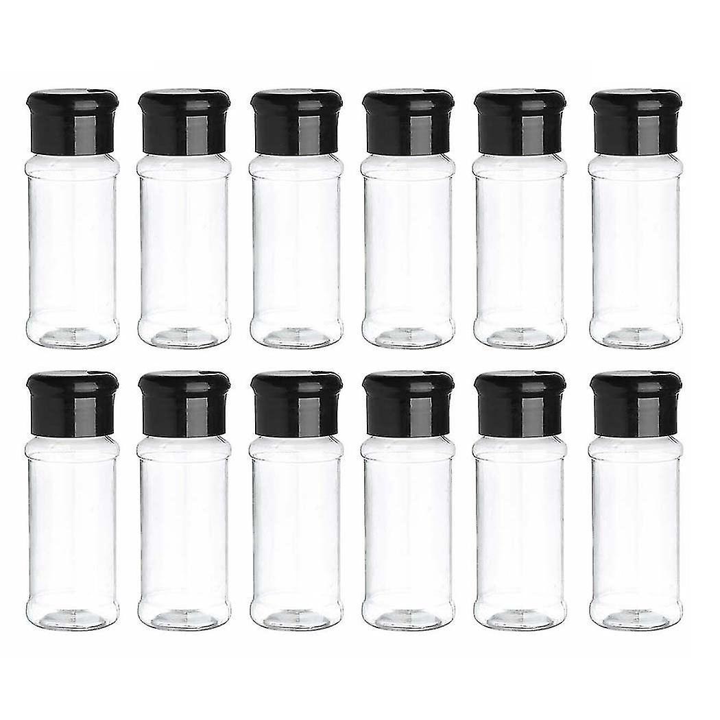 Set Aus 12 Gewürzgläsern Aus Kunststoff Mit Deckel, Aufbewahrungsbehälter Für Gewürze, Würzmittel, Pfeffer Und Salz Mit Je 100 Ml Fassungsvermögen.