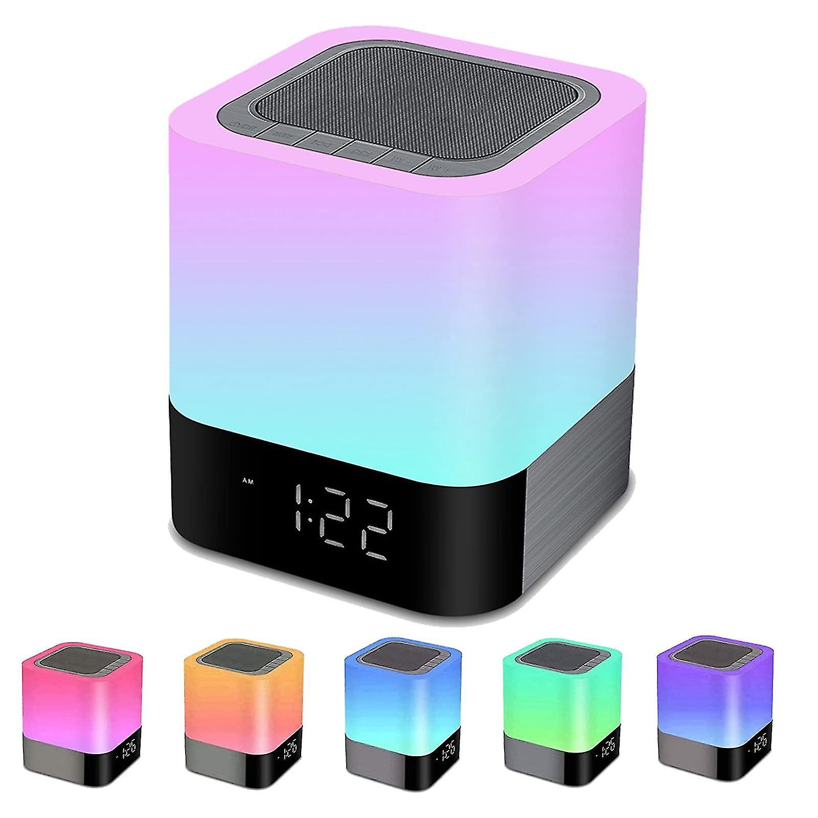 Nachttischlampe Mit Wecker, Bluetooth-lautsprecher, Nachtlicht, Dimmbarer Rgb-led Und Kabelloser Stimmungsbeleuchtung