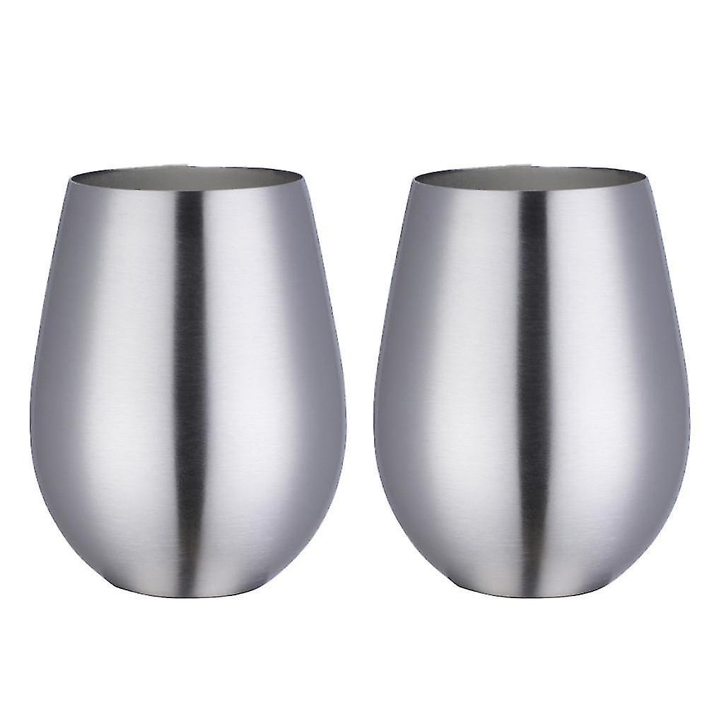 Stielloses Weinglas Aus Edelstahl, Tragbarer Weinbecher Für Draußen – 2er-set Metallgläser – Originalfarbe