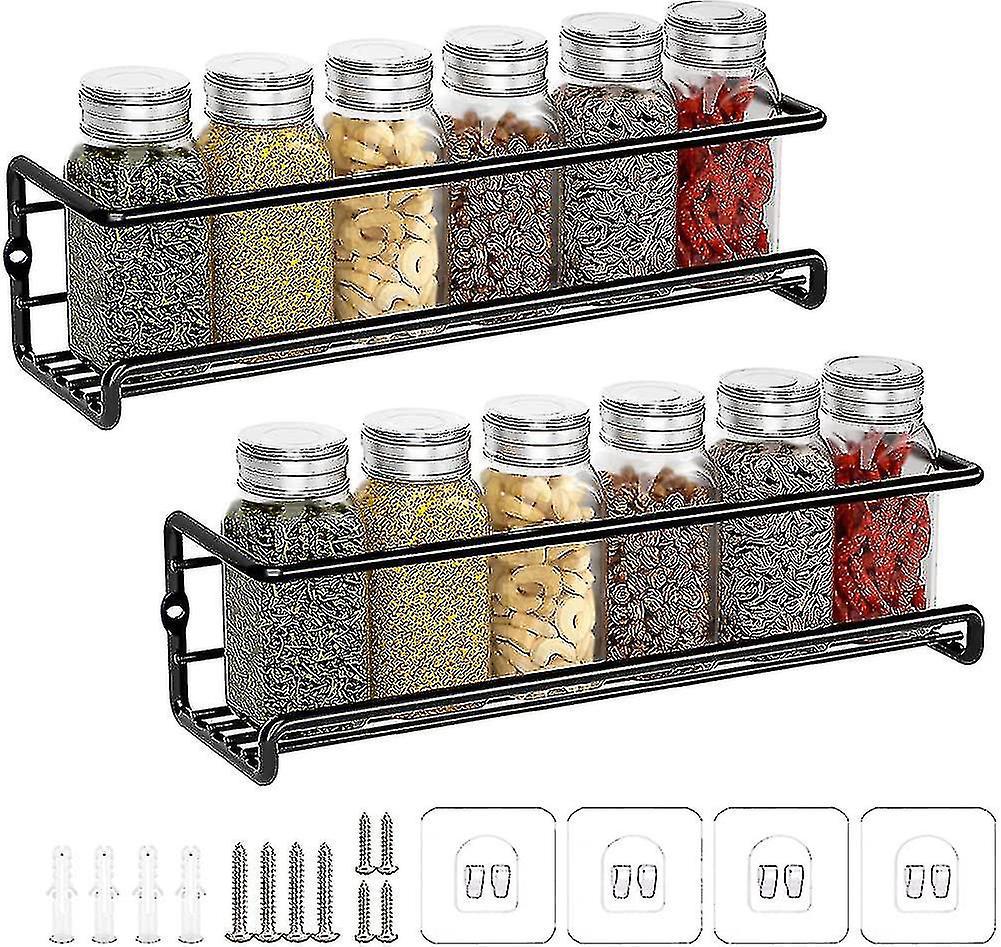 Set Mit 2 Küchengewürzregalen, Metallgewürzregale Ohne Bohren, Wandmontierte Gewürzregale Für Die Küche