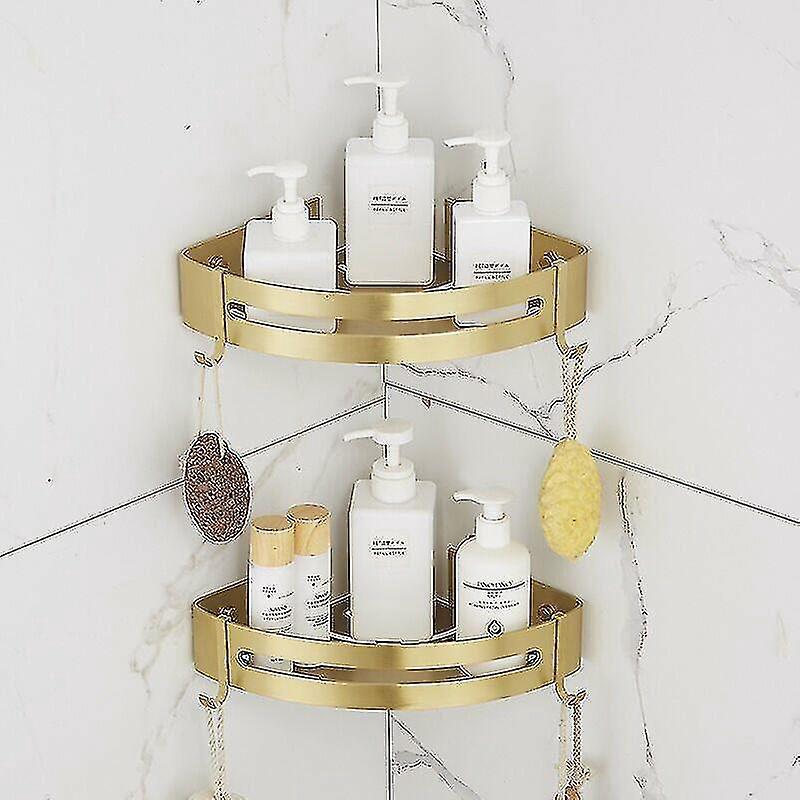 Duschablage Ohne Bohren, Eck-badezimmerregal Starlight (glänzendes Sandgold, 2 Ebenen) Tw--