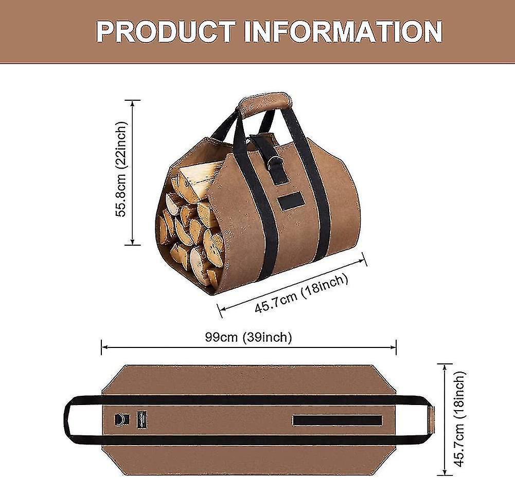 Holztragetasche, Holztragetasche Aus Segeltuch, Tragbarer Holzkorb Für Kamine, Holzöfen, Brennholz, Camping, Strand – 100 X 46 Cm