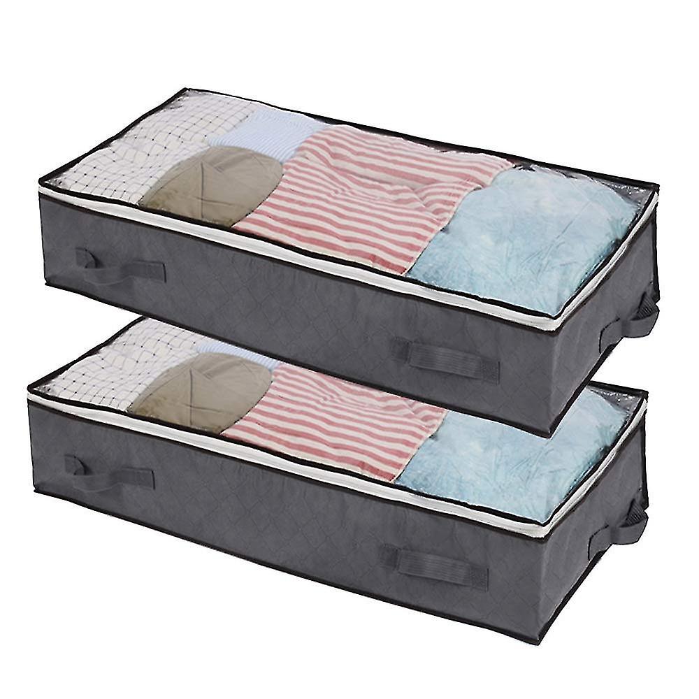 Set Aus 2 X 100-liter-aufbewahrungstaschen Für Unter Das Bett Mit 4 Griffen Und 2 Robusten Reißverschlüssen, Für Decken, Kleidung, Bettdecken, Faltbare Aufbewahrungstaschen Mit Transparentem Fenster (