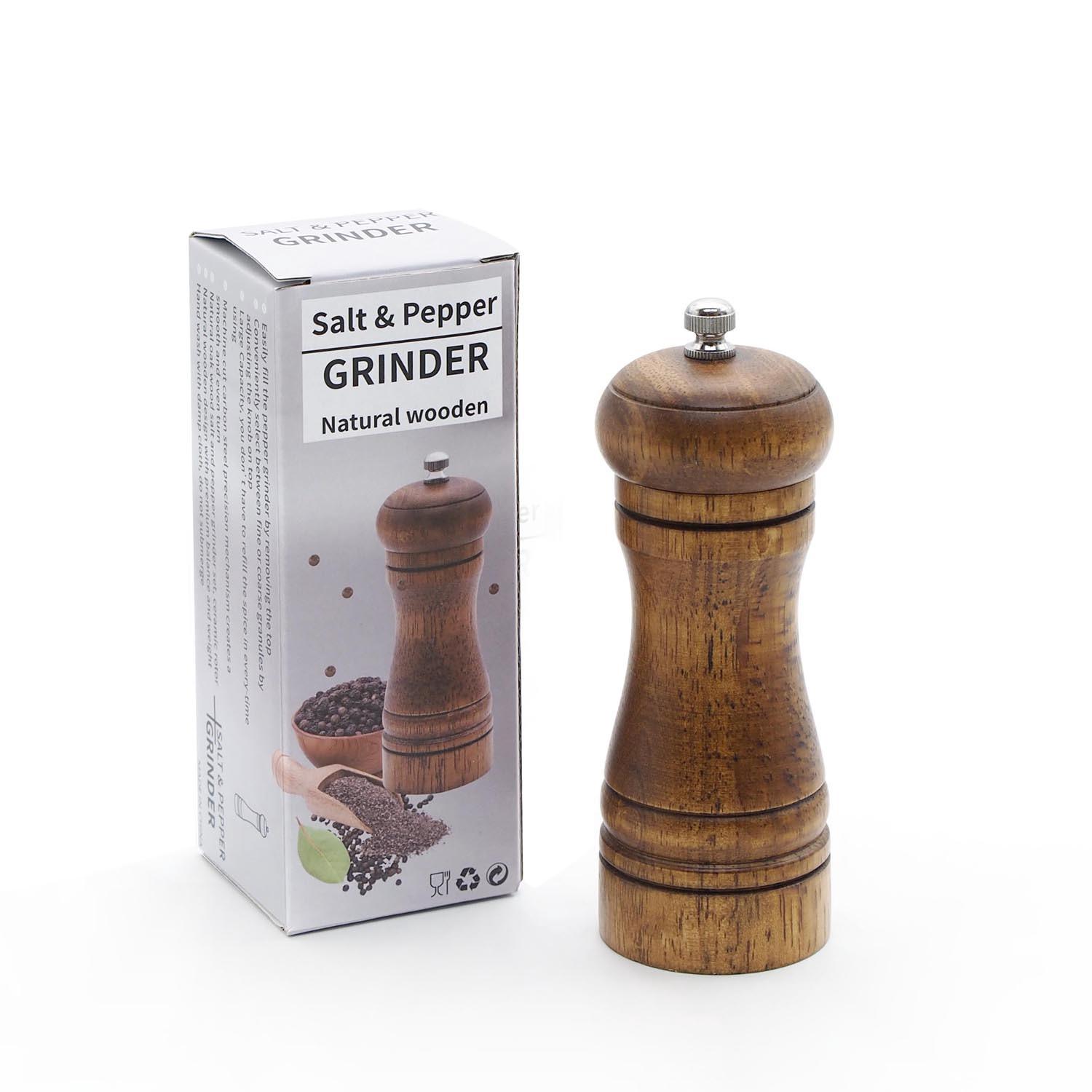 5-zoll-pfeffermühle Aus Holz Mit Verstellbarem Und Nachfüllbarem Keramikmechanismus – Geschenkidee Für Die Küche Aus Eichenholz, Passend Für Salz Und Pfeffer.