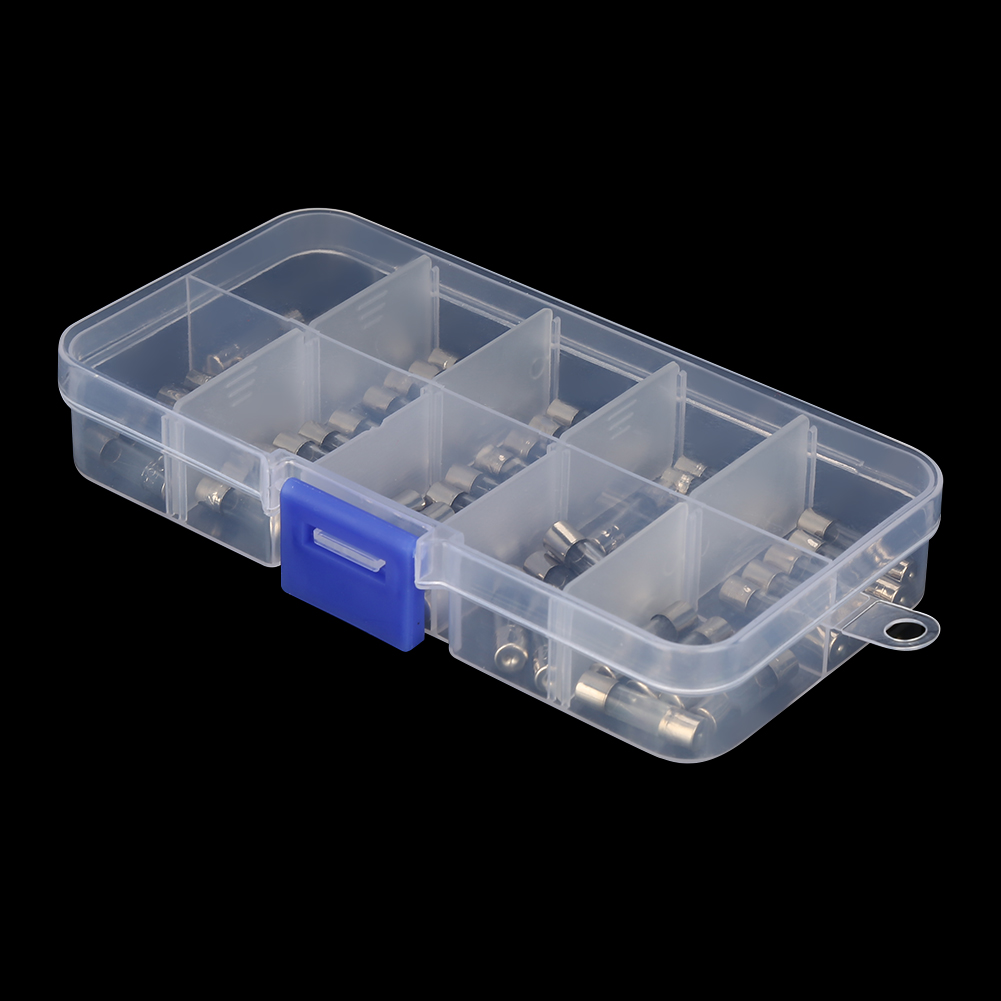 50 Stück Schnellwirkende Glassicherungen, 10 Verschiedene Werte, Aufbewahrungsbox, 20 Mm, Für Elektronik Und Schaltungen