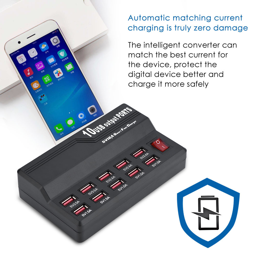 60w 100-240v Usb-schnellreiseladegerät - 5v/12a 10-port-netzteil Für Handys (us)