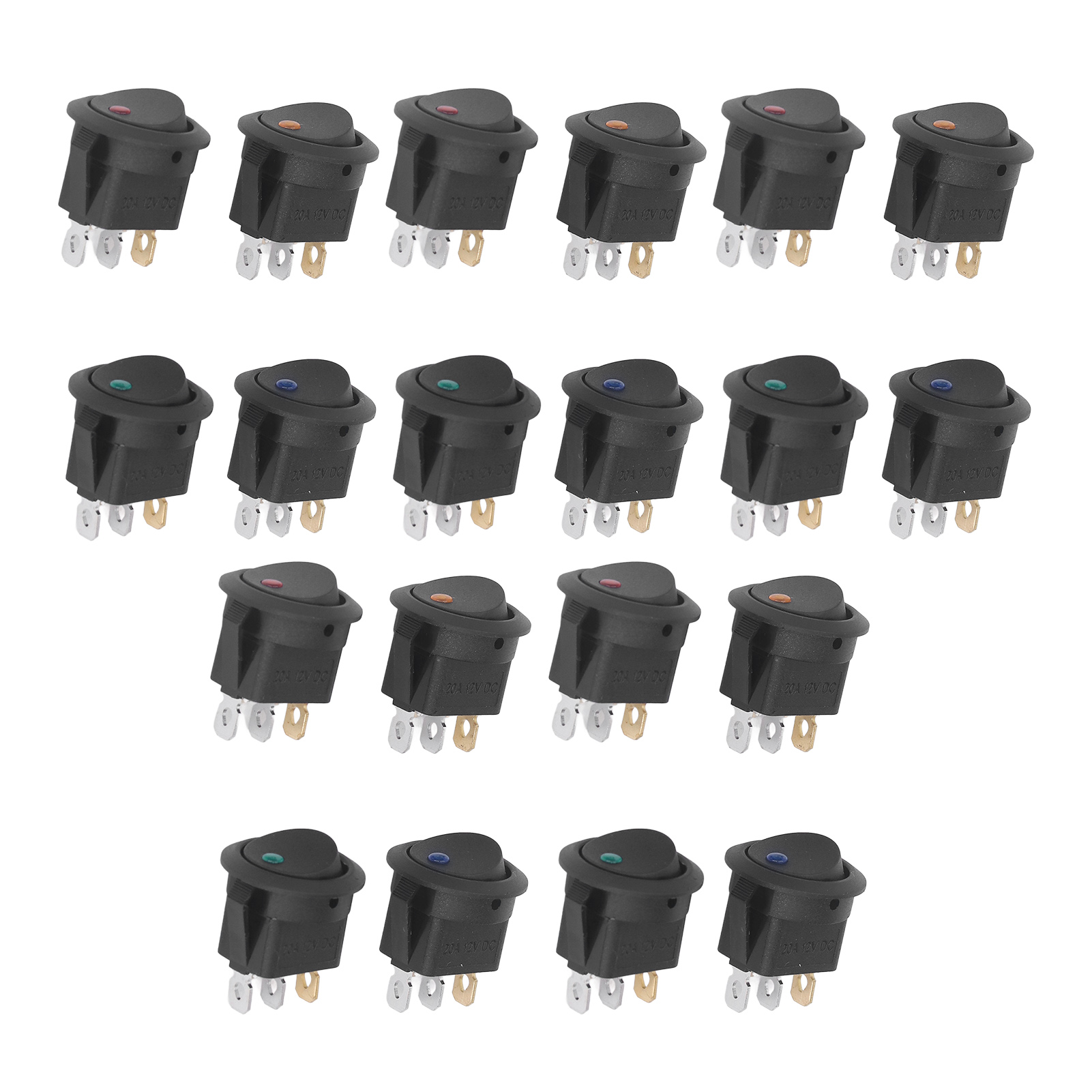 20 Stück Runde Wippschalter 12v Led 3-polig 2-positionen Spst Blau Grün Gelb Rot Kcd1