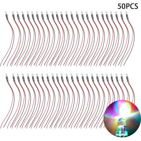 50 Stück 5 Mm Mehrfarbige, Schnell Blinkende Leds, 12 V, Vorverdrahtet Mit Rundem Kopf