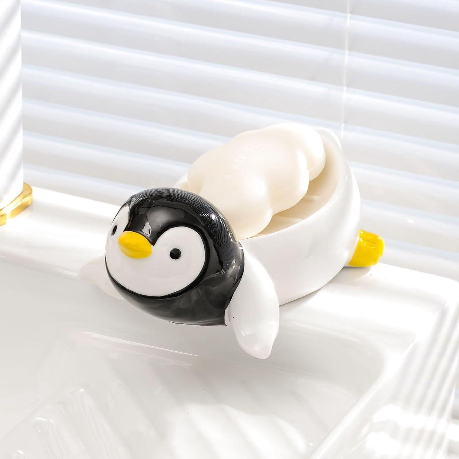 Seifenschale Aus Keramik Mit Pinguinmotiv, Niedlicher Abtropfhalter Für Spülbecken, Aufbewahrung Für Duftende Seife
