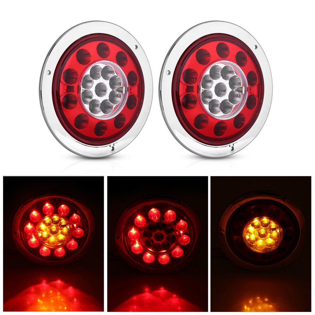 Paar 4,3-zoll-lkw-rückleuchten, 19 Leds, Bremslicht/blinker, Chromring, Zweifarbig