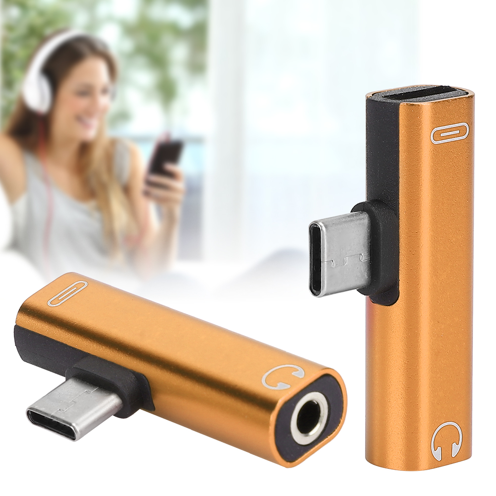 2-teiliges Usb-c-auf-3,5-mm-audiokabel Mit Ladegerät, Kopfhöreradapter Mit Zwei Klinkenbuchsen (gold)