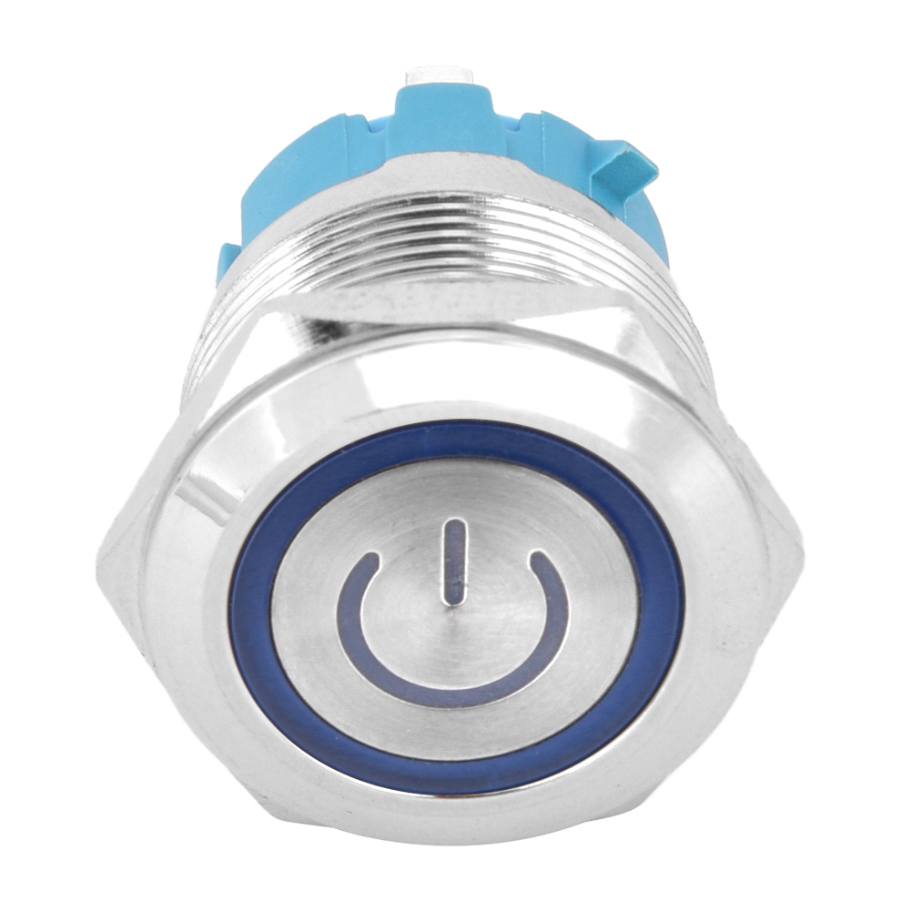 Metall-drucktaster, 22 Mm, Flach, Kurzzeitig, 4-polig, Blaue Led-beleuchtung, Schutzart Ip65, 12–24 V Dc
