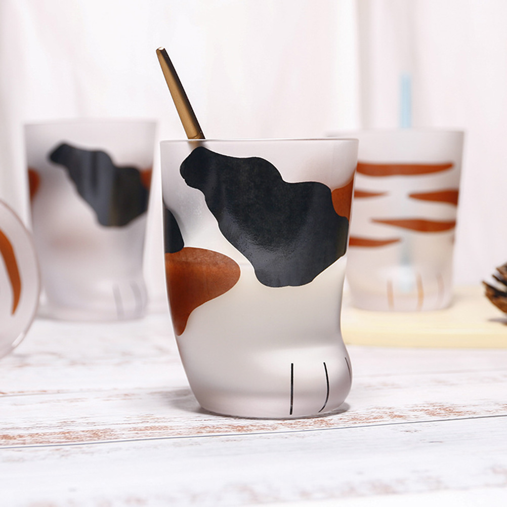 Stück Niedlicher Katzenbecher Aus Glas Mit Tigerpfoten-motiv, Ideal Für Kaffee, Büro, Frühstück Oder Milch, Geschenk