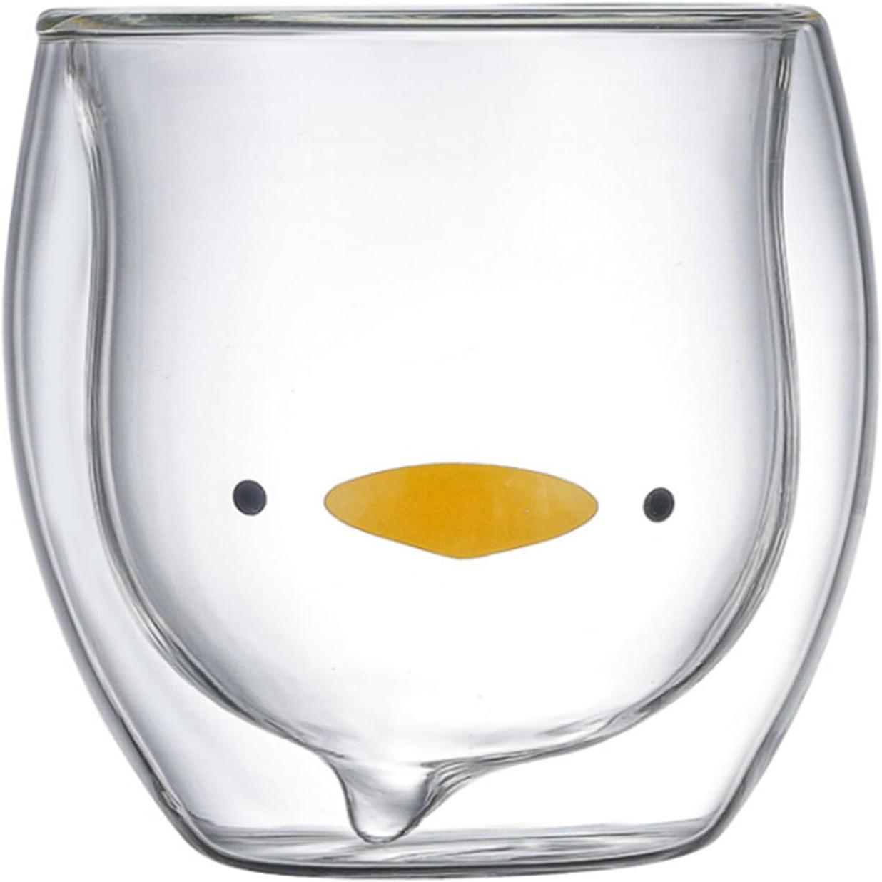 Niedlicher Entenbecher, Doppelwandiges Glas, Ideale Geschenkidee Zum Geburtstag Für Milch, Kaffee Oder Tee, 250 Ml Fassungsvermögen