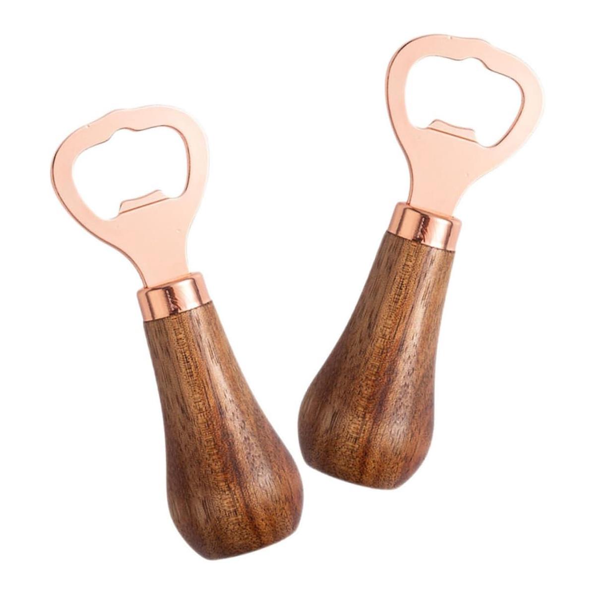 2-teiliges Set Flaschenöffner Aus Roségoldenem Akazienholz, Dekorativ Für Bier Und Limonade – Ideal Für Bars, Partys Und Zuhause