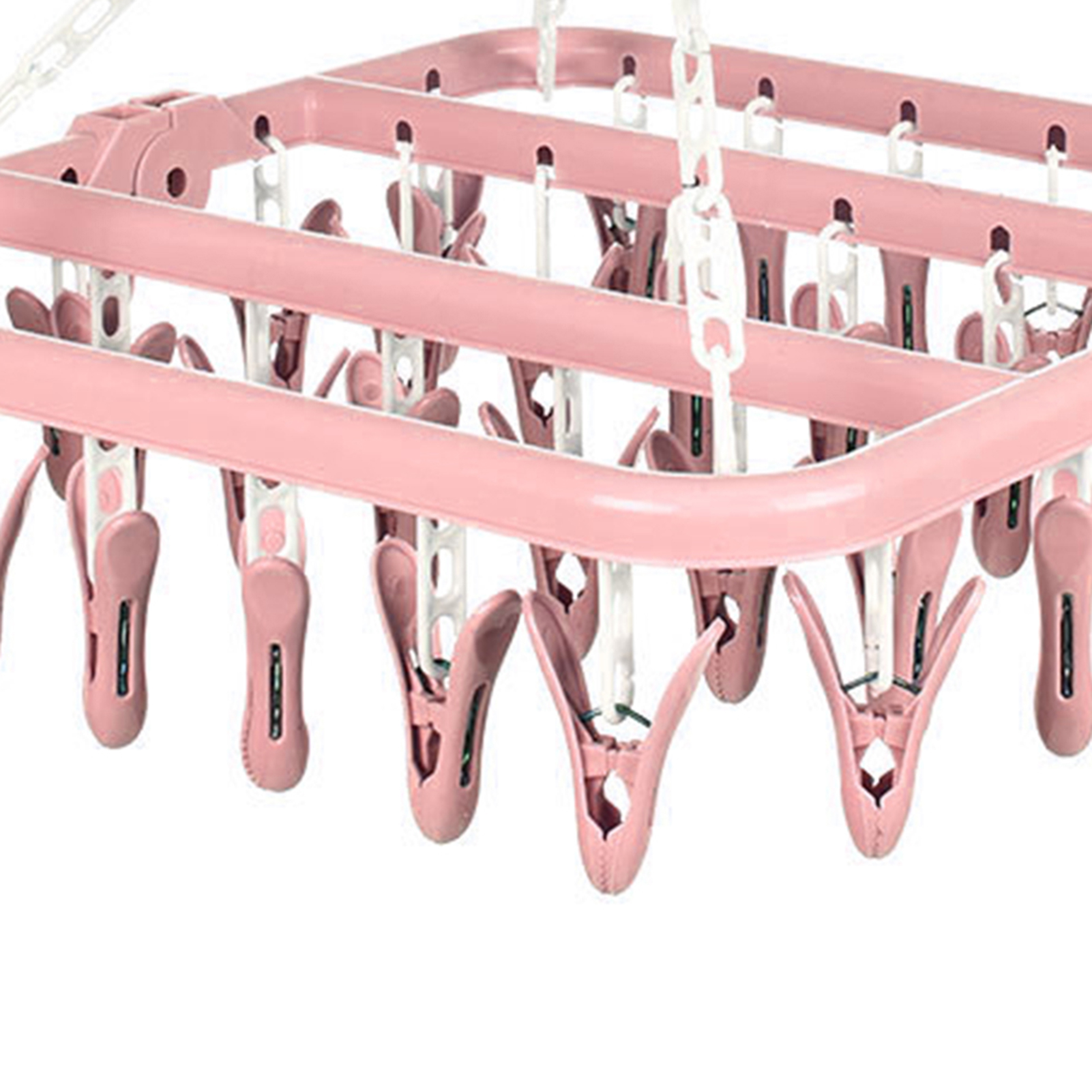 Zusammenklappbarer Handtuchhalter Mit 32 Klammern, 360°-drehung, Windschutzsystem, Kompakter Rosa Wäschetrockner