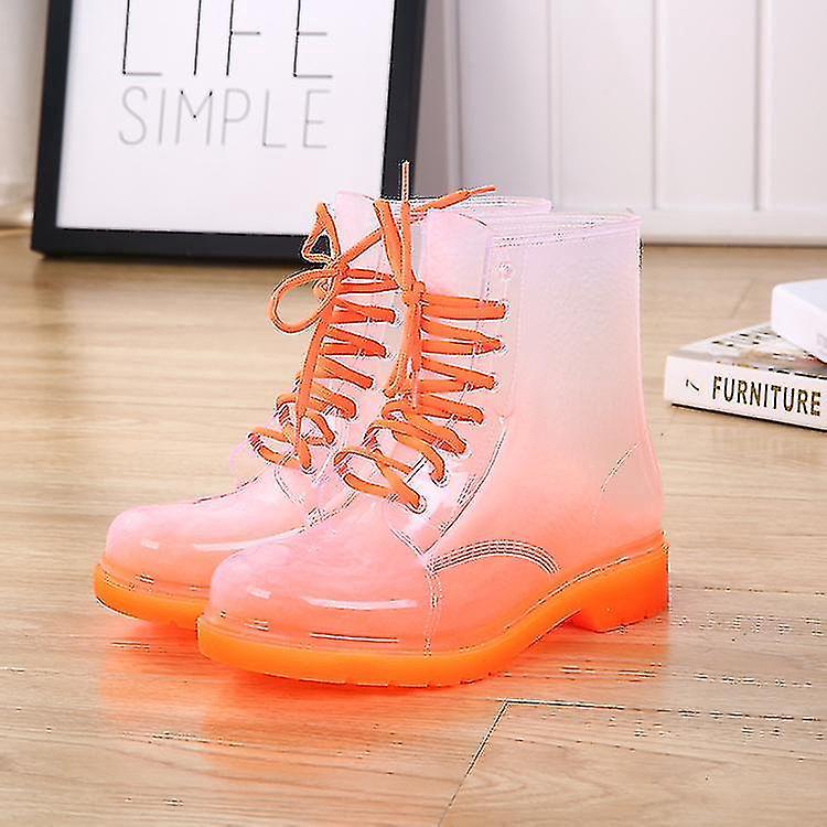 Kostenloser Versand Damen-regenstiefel, Wasserdichte Schnürschuhe, Transparent, Bonbonfarben, Knöchelhoch, Für Den Außenbereich – Größe 37 – Orange
