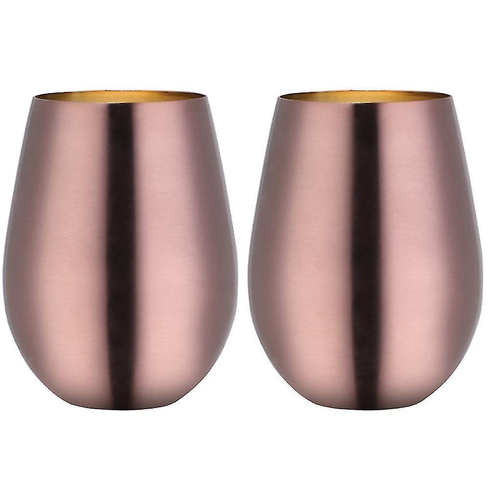 Stielloses Weinglas Aus Edelstahl, Tragbarer Weinbecher Für Draußen – 2er-set Metallgläser – Roségold