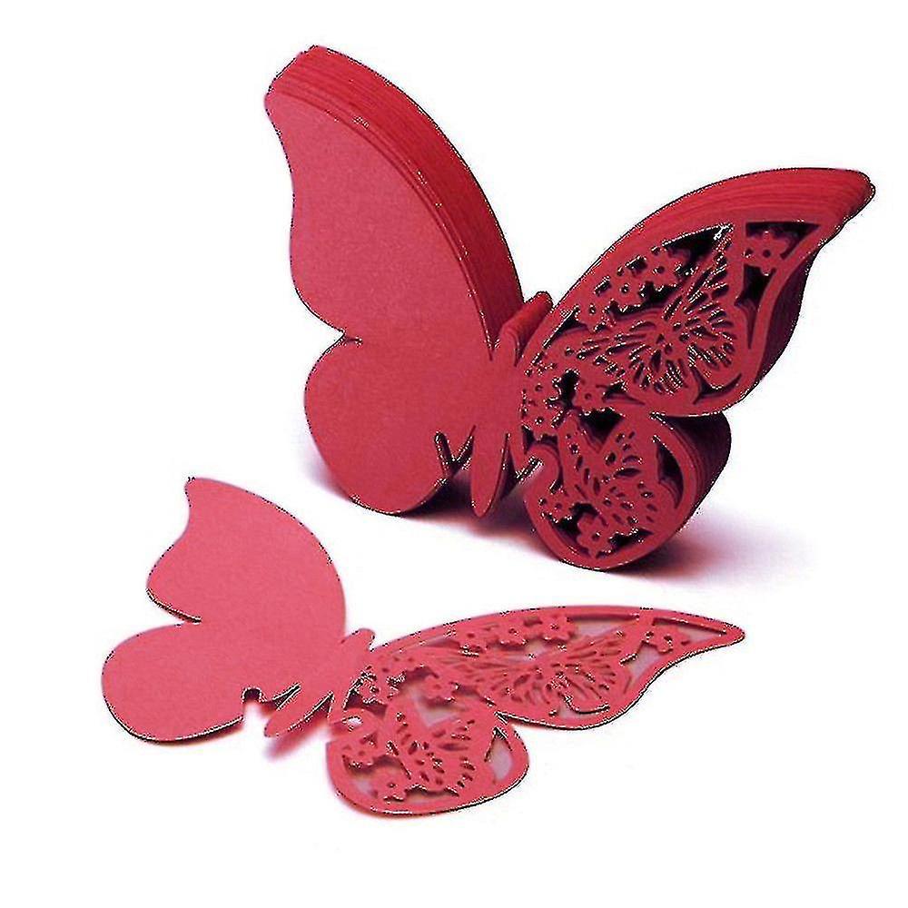 50 Präzise Ausgestanzte, Schmetterlingsförmige Tischkarten Aus Papier Für Weingläser – Ideales Geschenk – Rot