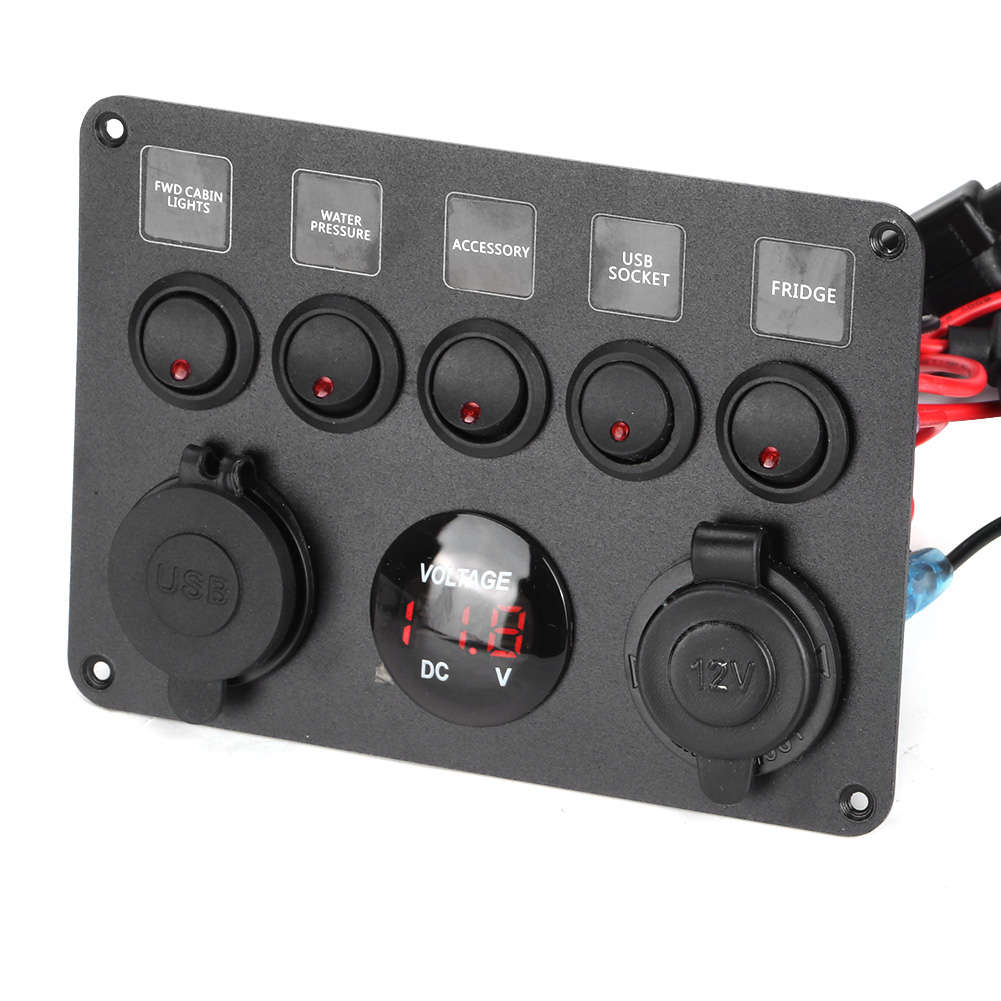 5-schalter-led-bedienfeld Mit Universellem Digitalvoltmeter Für Wohnmobil, Auto, Boot – Rot