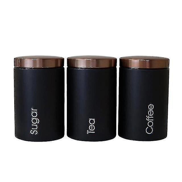 Set Aus 3 Eleganten Aufbewahrungsdosen Mit Deckel Für Tee, Zucker Und Kaffee Aufbewahrungsflaschen Und -gläser (schwarz)
