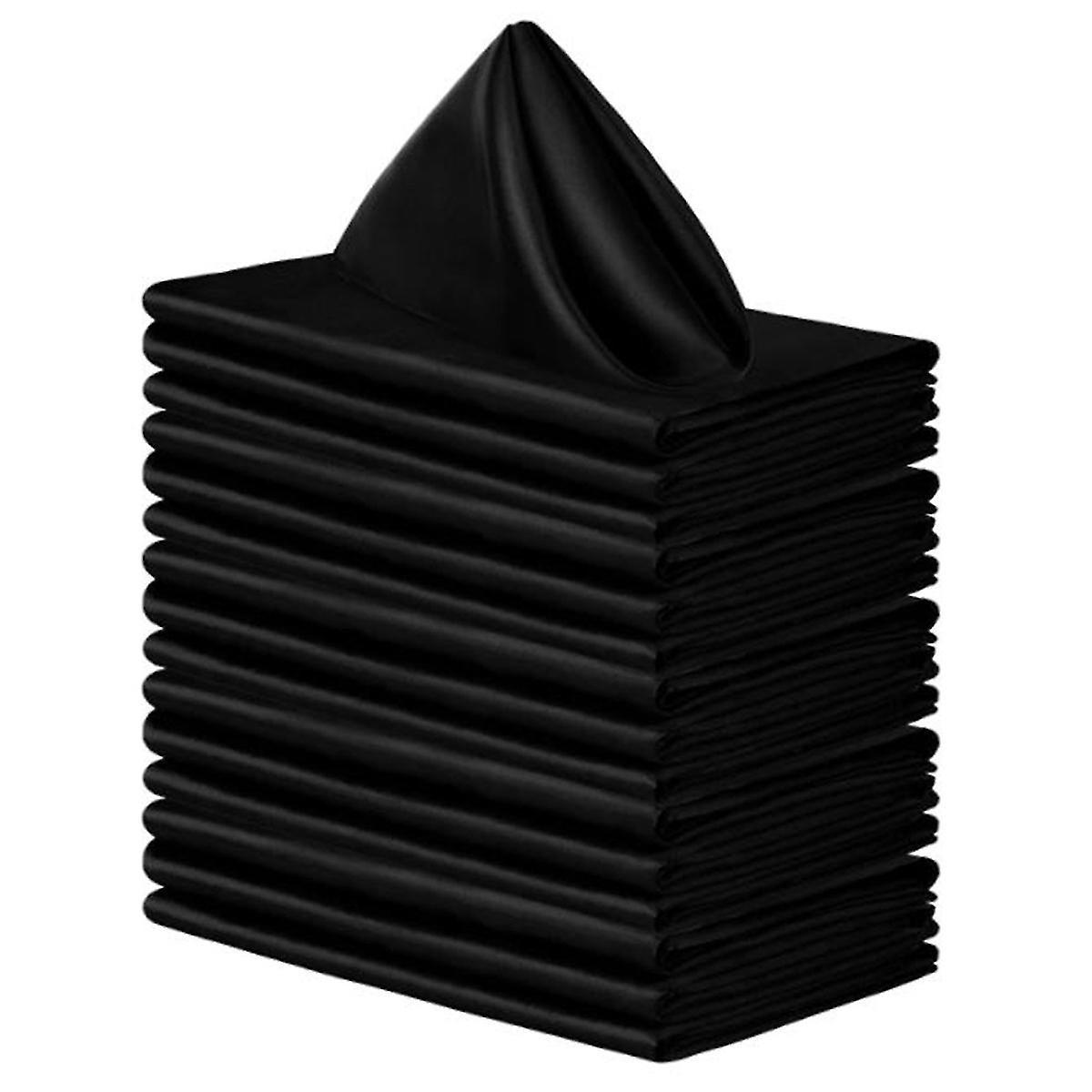 Set Aus 16 Quadratischen Satinservietten, Glänzenden Seidentischdecken, Weichen Und Glatten Platzsets Aus Stoff, Geeignet Für Die Dekoration Von Hochzeiten, Banketten Und Partys, Schwarz