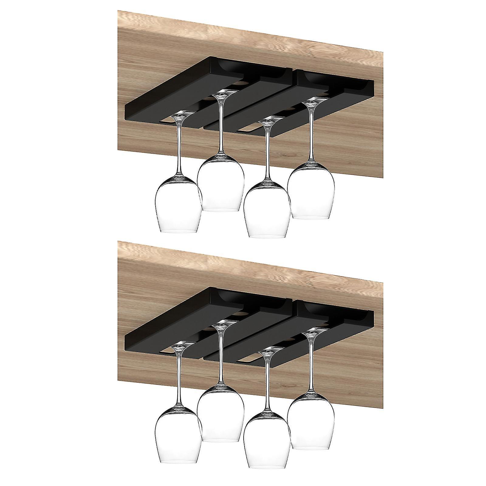 Weinglashalter – Unterbau-stielglasregal, Weinglasaufbewahrungshaken – Schwarz – 4er-set