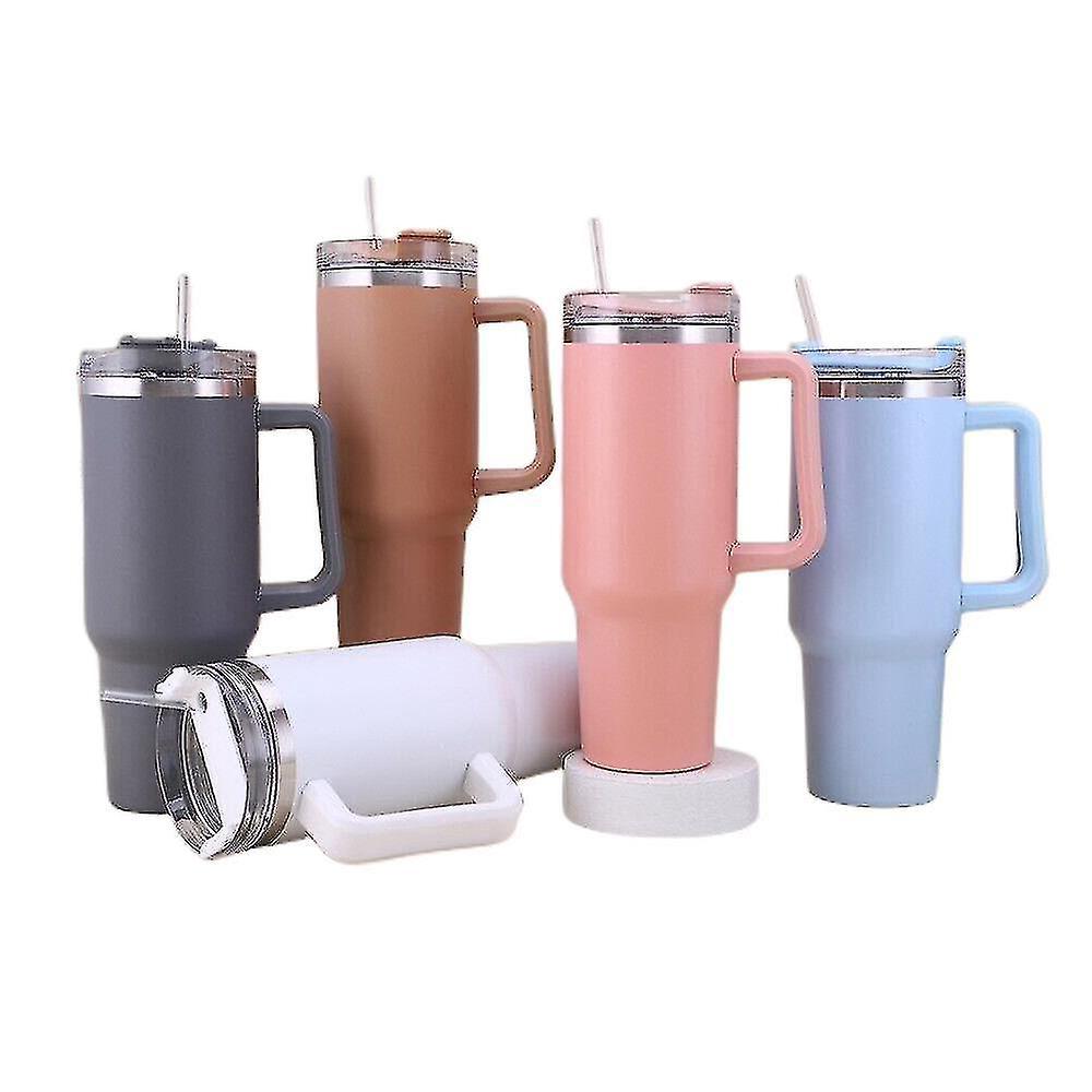 Isolierter 1,2-liter-becher Mit Strohhalmdeckel, Edelstahl, Ideal Für Reisen (schwarz).