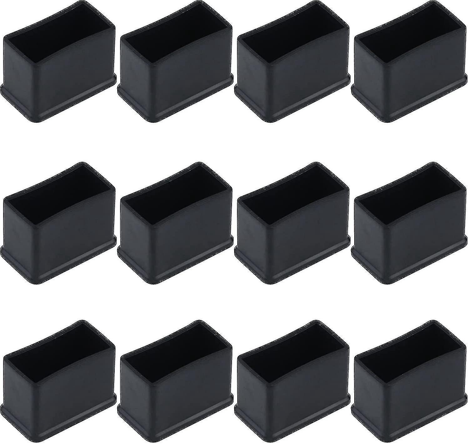 Set Mit 12 Rechteckigen Schutzkappen Aus Schwarzem Gummifilz, Maße 15 X 30 Mm, Für Tisch- Oder Stuhlbeine.