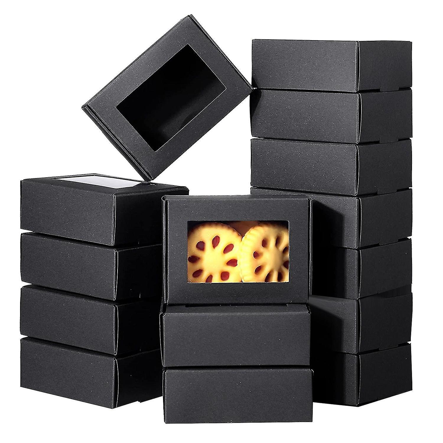 50 Mini-kraftpapierboxen Mit Sichtfenster, Ideal Zum Verpacken Von Geschenken, Selbstgemachten Seifen, Gebäck Und Süßigkeiten (schwarz).