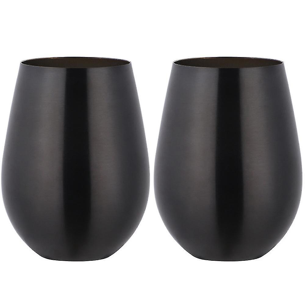 Stielloses Weinglas Aus Edelstahl, Tragbarer Weinbecher Für Draußen – 2er-set Metallgläser – Schwarz