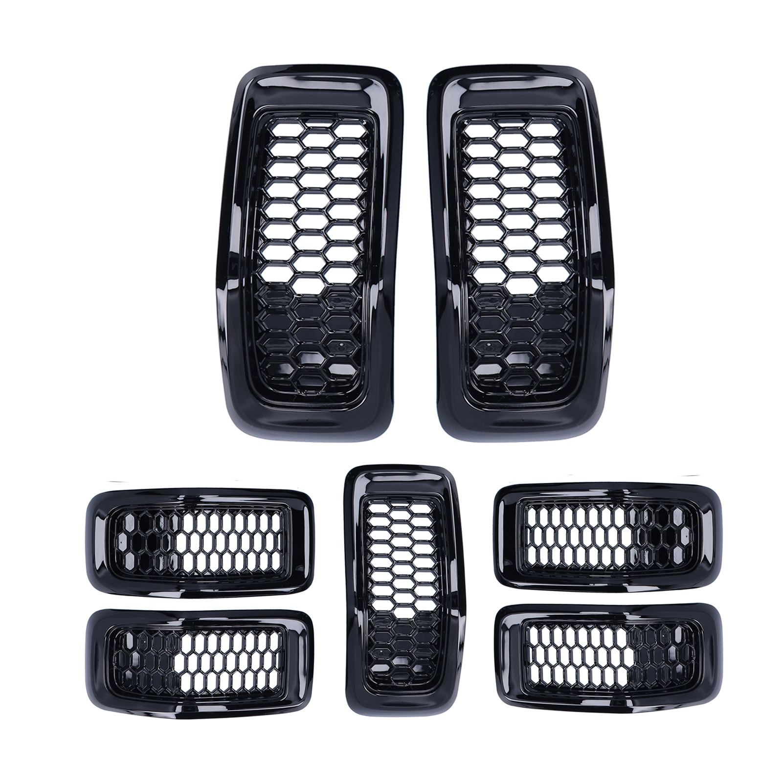 7-teiliger Frontgrill-einsatz In Hochglanzschwarz Für Jeep Cherokee (2014–2018), Schutzzubehör Und Zierleisten