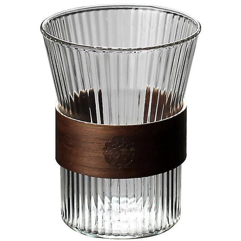 Kaffeebecher Aus Glas, Becherhalter Aus Walnussholz, Glasbecher, Trinkgläser, Kawaii-becher, Teebecher – Hochgestreiftes Design – Transparent