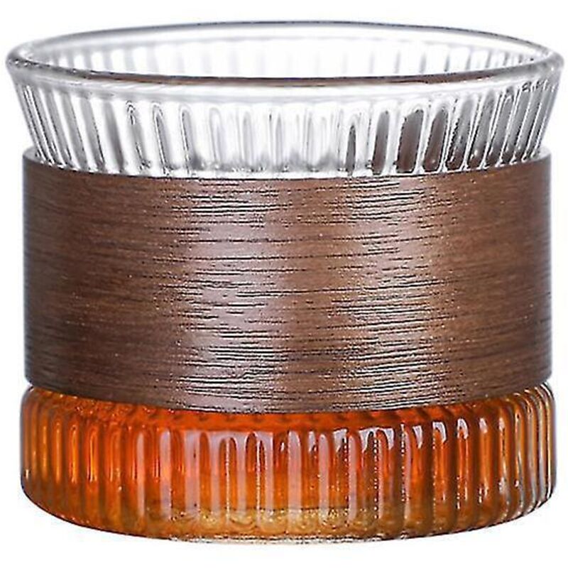 Kaffeebecher Aus Glas, Becherhalter Aus Walnussholz, Glasbecher, Trinkgläser, Kawaii-becher, Gestreifter Teebecher, Transparent