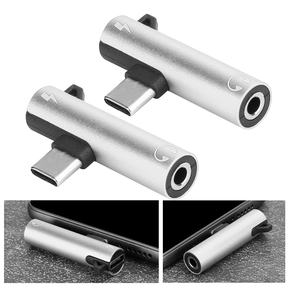 2-teiliger Dual-usb-c-auf-3,5-mm-klinkenadapter Für Kopfhörer Und Zum Laden (silber)