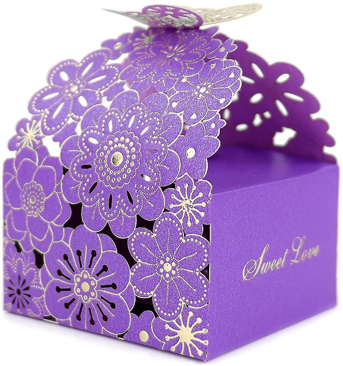 Set Mit 50 Ausgestanzten Schachteln In Schmetterlings- Und Blumenform Für Süßigkeiten, Kekse Oder Geschenke, Hübsche Schokoladenschachteln Für Geburtstagsfeiern (lila, S)