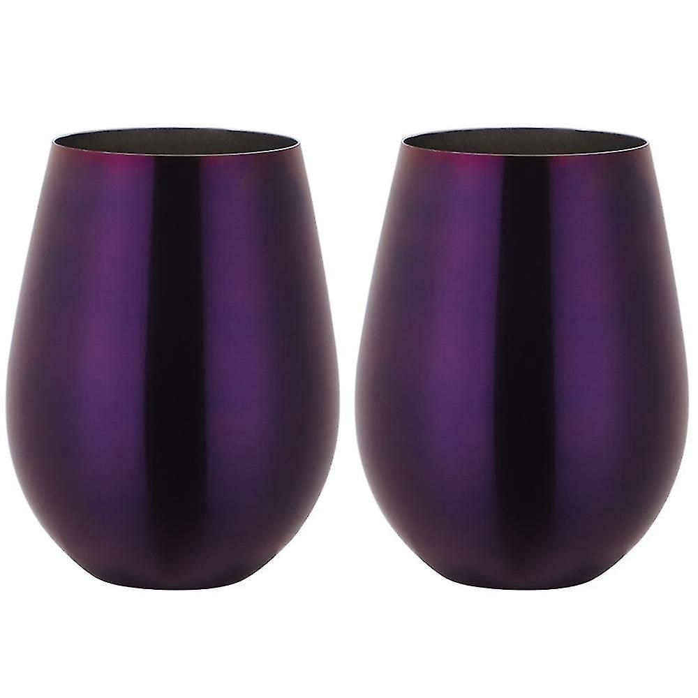 Stielloses Weinglas Aus Edelstahl, Tragbarer Weinbecher Für Draußen – 2er-set Metallgläser – Lila