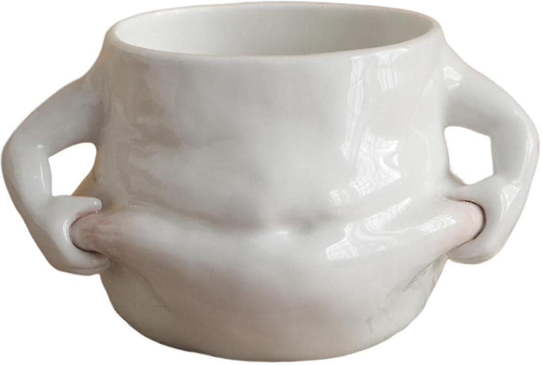 Kreativer Weißer Keramik-kaffeebecher, Originelles Geschenk, Robust Und Niedlich Mit Henkeln, Lustige Runde Form, Ideal Für Partys, Büro, Kneipen, Geburtstage Und Die Küche.