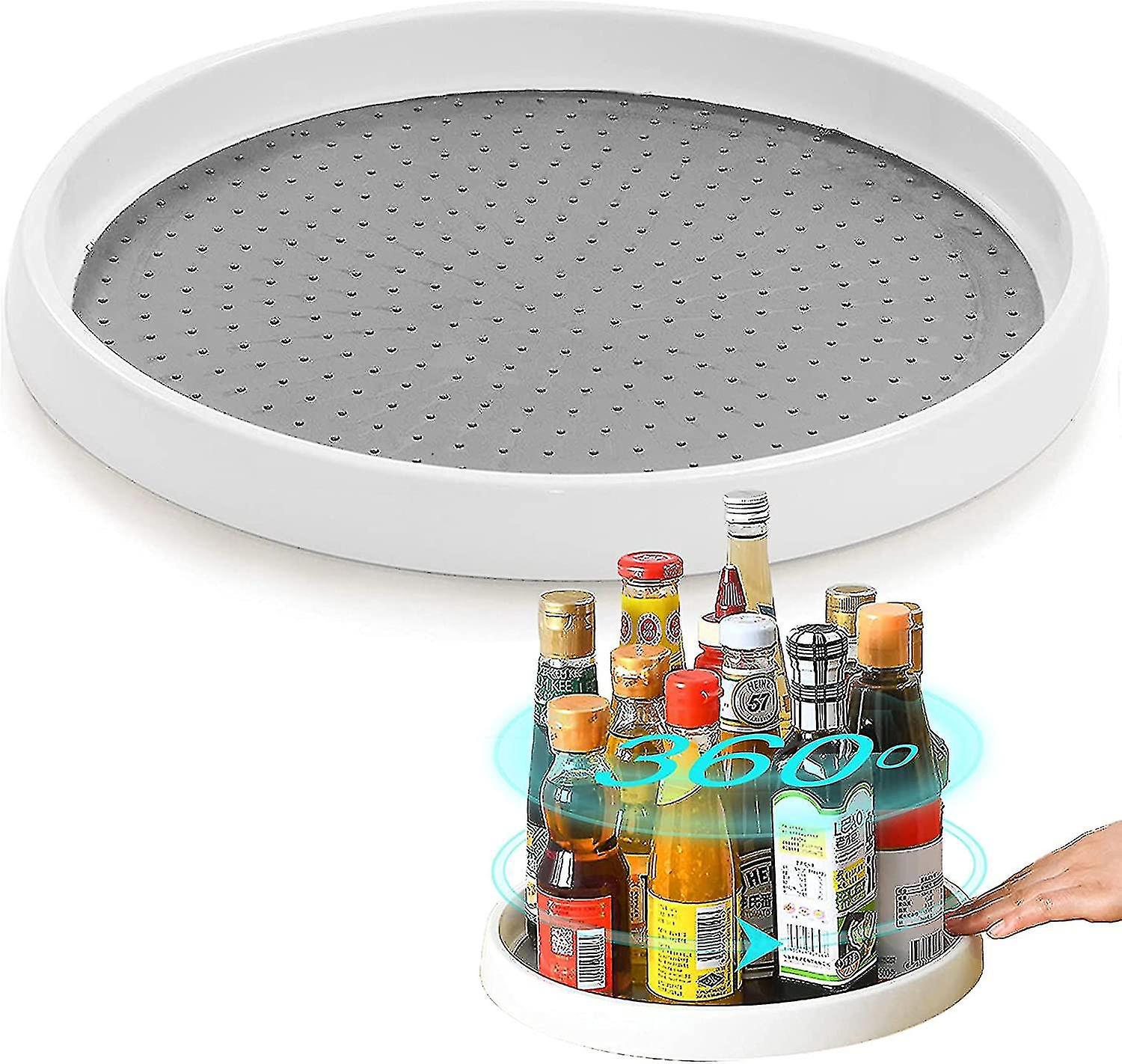 Drehbarer Schrankorganizer, Drehbares Gewürzregal Für Optimale Küchenaufbewahrung, Rutschfester Gewürzhalter, Weißes Kunststoff-aufbewahrungstablett.
