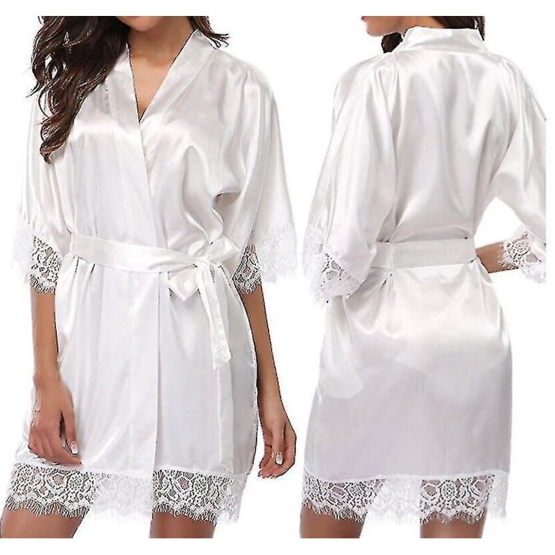 Weißer Satinmorgenmantel - Größe S - Ideal Für Hochzeiten, Als Brautjungfernkleid Oder Kimono.
