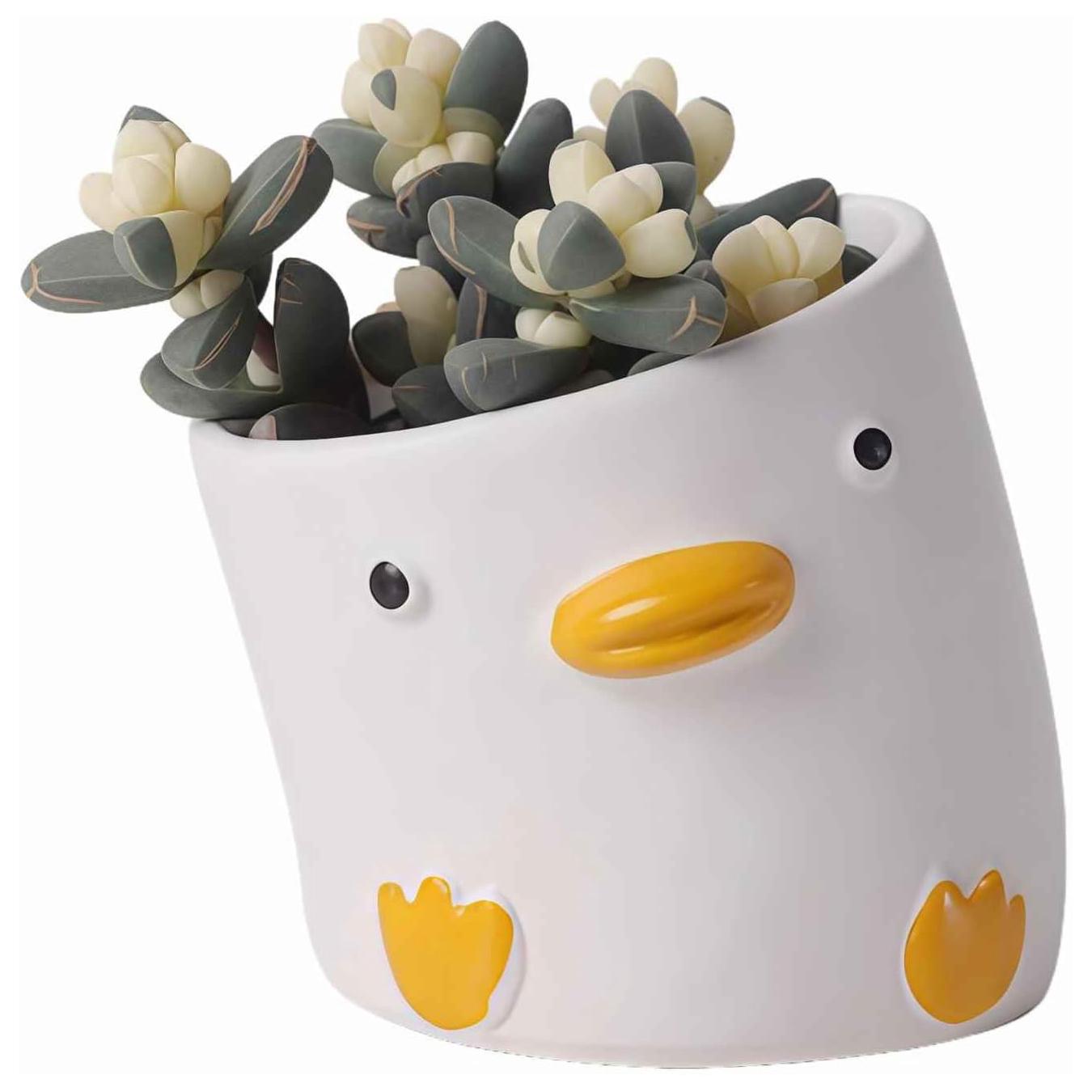 Entenförmiger Keramik-blumentopf, Miniatur-blumentopf Für Kakteen Und Sukkulenten, Niedlicher Deko-blumentopf – 9 X 9 Cm
