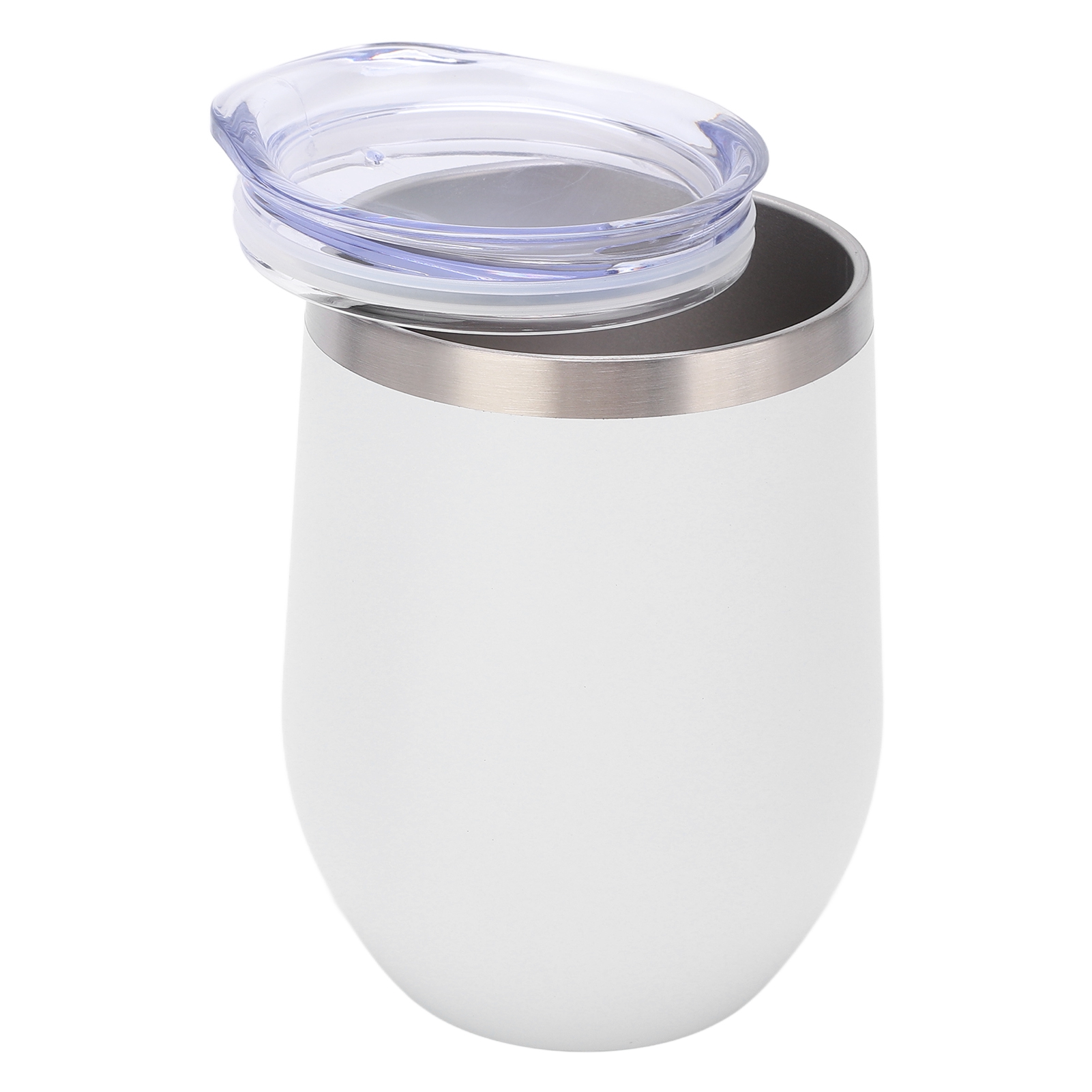 Stielloses, Doppelwandiges, Isoliertes Edelstahl-weinglas (355 Ml) Für Cocktails, Kaffee Oder Eis, Mit Deckel, Weiß