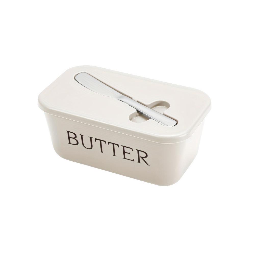 Butterdose Mit Deckel Und Messer Aus Edelstahl, Weißer Behälter Für Die Küchenarbeitsplatte