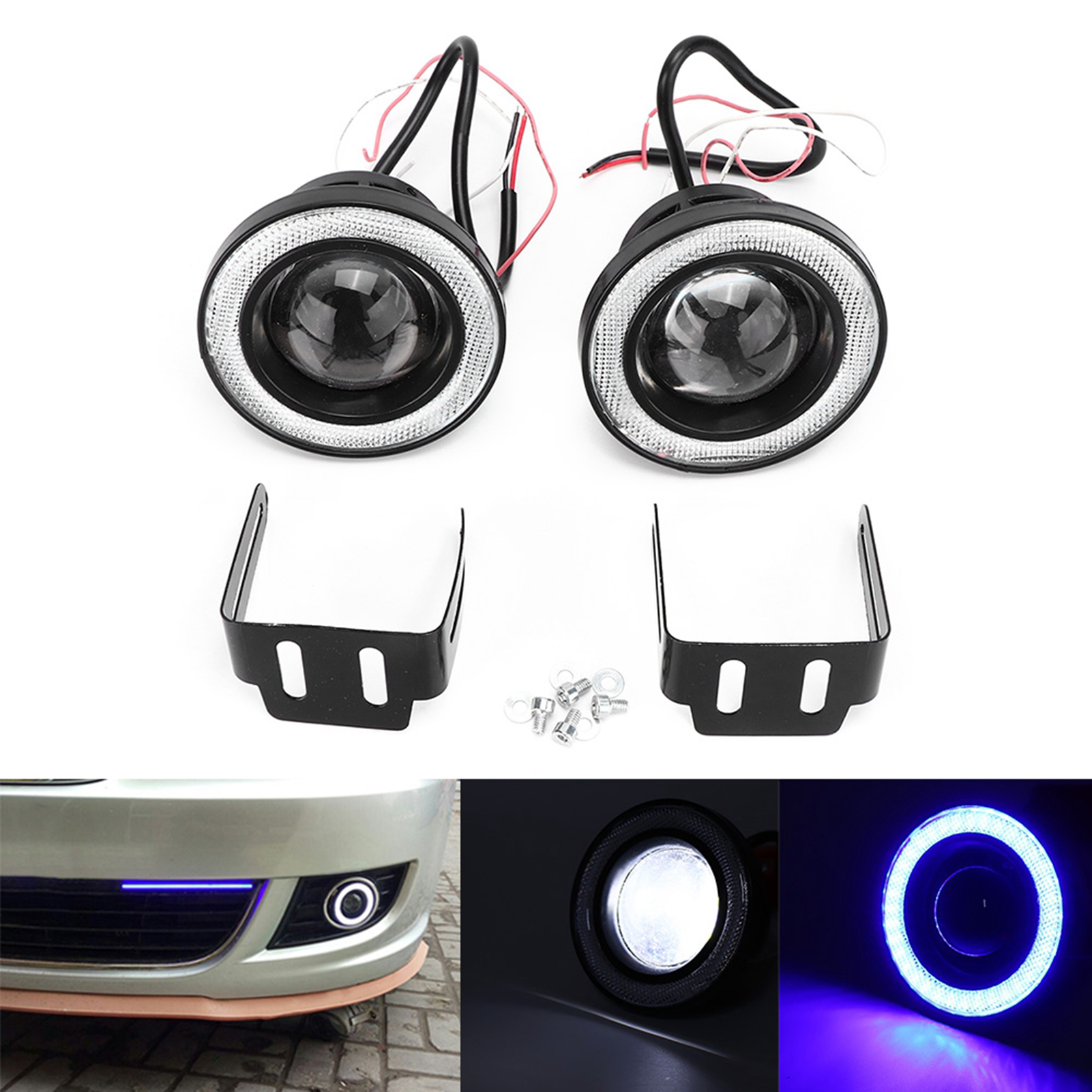 Paar 3,5-zoll-led-nebelscheinwerfer Mit Cob-lichtringen, Universell Für Pkw, Suvs Und Transporter – Weißes Licht