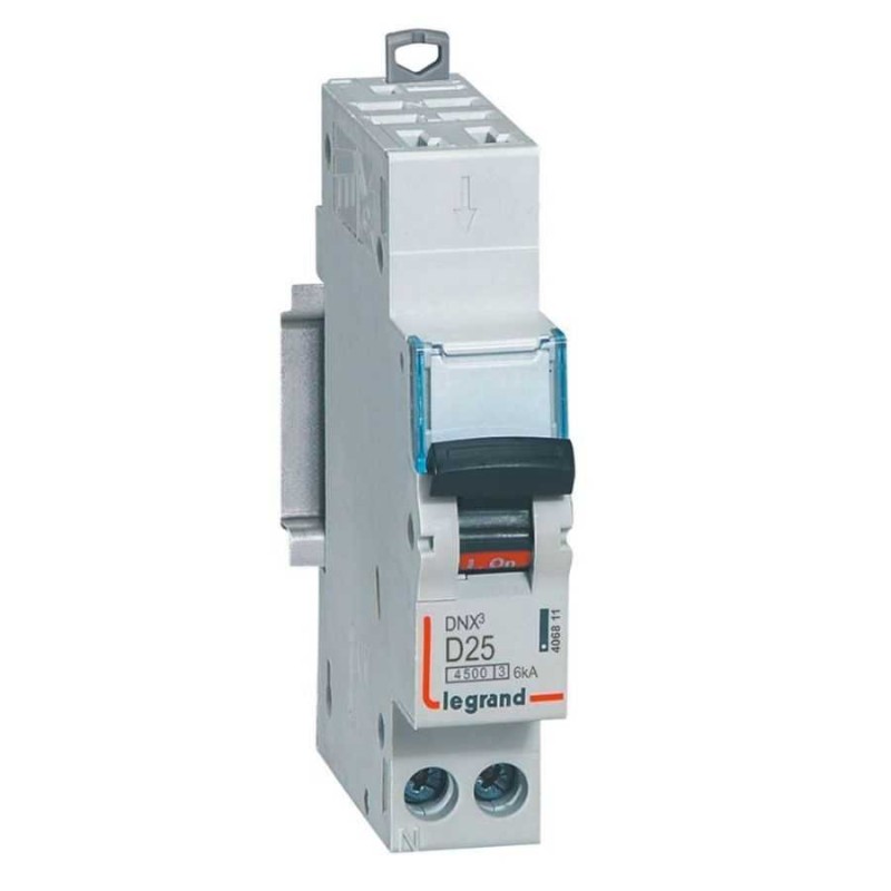 Legrand 406811 Automatischer Schutzschalter 25 A, Ph+n, Auslösecharakteristik D, 4,5 Ka, 230 V, Dnx3