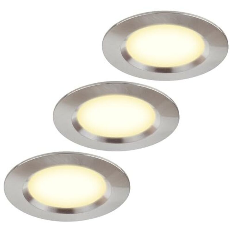 Set Mit 3 Ultradünnen 12v 3w Led-einbaustrahlern, 55mm Ausschnitt Mit 1,7m Kabel, Schutzart Ip44, Für Spiegelschränke, Vitrinen, Möbel Und Schränke (gebürsteter Edelstahl 300)