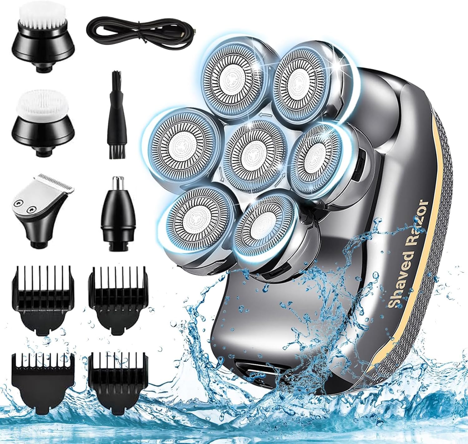 Elektrischer Rasierer Für Herren, 5 In 1, 7d-scherköpfe, Ipx7 Wasserdicht, Usb-aufladbar, Für Gesicht, Körper Und Nase