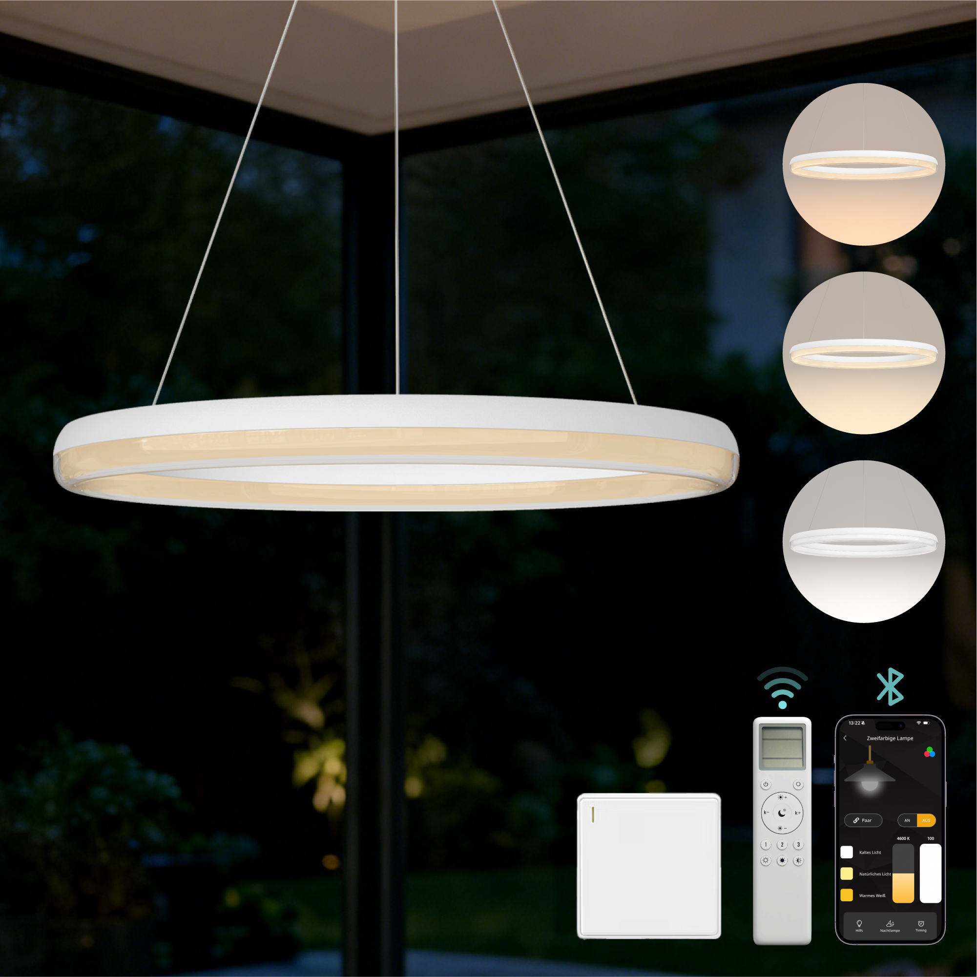Mai & Mai Pendelleuchte Esstisch, 65cm Led Moderne Hängelampe, Stufenlos Dimmbar 3000k–6000k, Höhenverstellbare Design 30w Esstischlampe Mit Fernbedienung & Wandschalter, Luvina05, Sandweiß